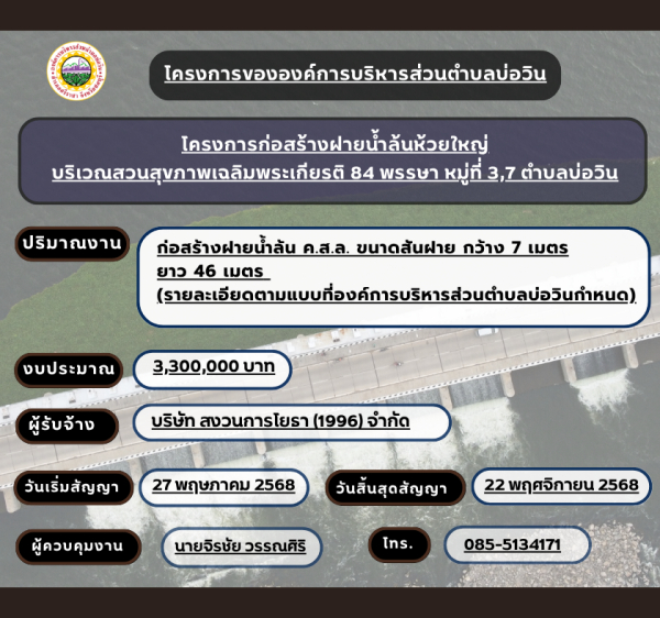 ประชาสัมพันธ์โครงการขององค์การบริหารส่วนตำบลบ่อวิน